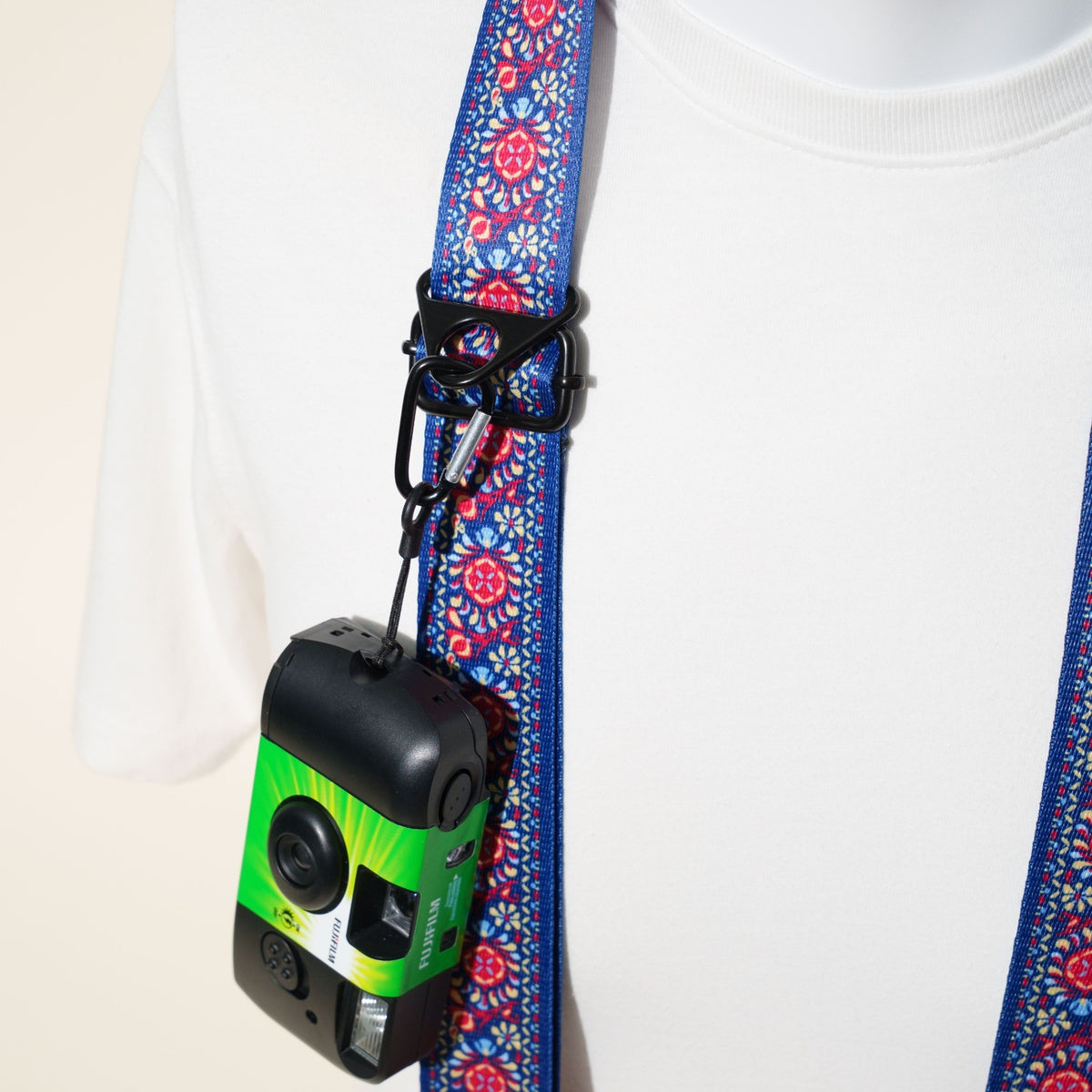 Flower Blue Bohemian Camera Strap 1.5", 26-50", Quick Release or Clasp Mount