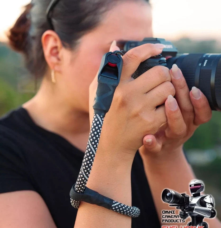 Black & White Checkered Rope Camera Strap, Neck 42" or Wrist + Peak Design Anchors