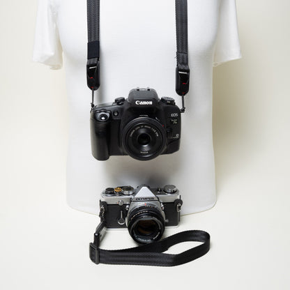 Black Slim Camera Strap Combo, 32-58" Adjustable Neck + 16" Wrist Strap