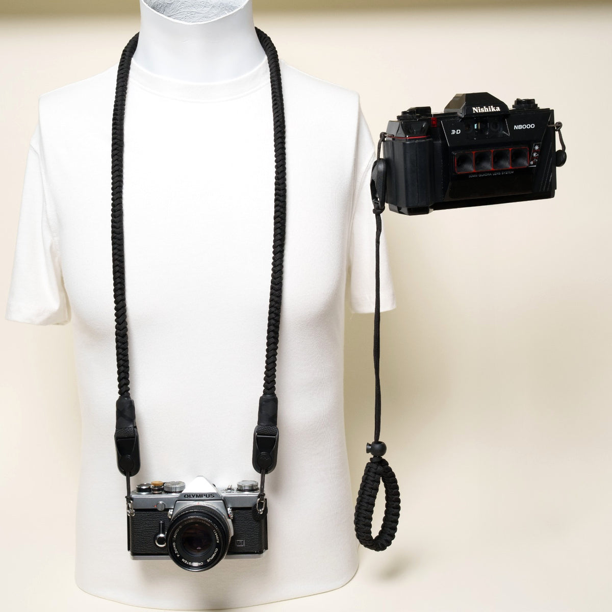 Black Braided Paracord Camera Strap, Neck 44" or Wrist + Peak Design Anchors