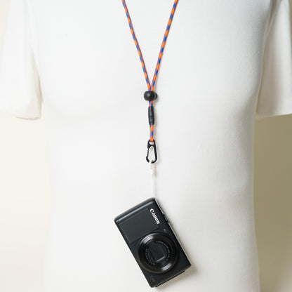 Blue & Orange Paracord Camera Strap, 38" Lanyard or 16" Wrist