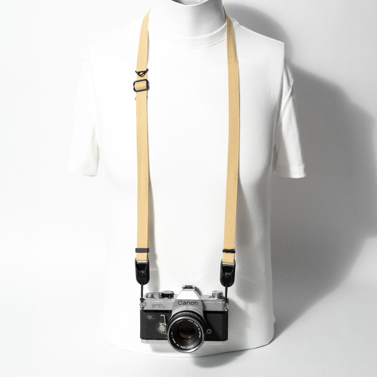 Slim Khaki Cotton Camera Strap, Adjustable 32-54" + Black Peak Design Anchors