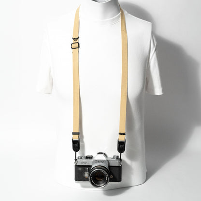 Slim Khaki Cotton Camera Strap, Adjustable 32-54" + Black Peak Design Anchors
