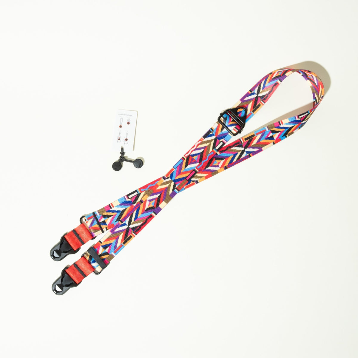 Bohemian Pattern Camera Strap 1.5", Red & Black, Quick Release or Clasp Mount