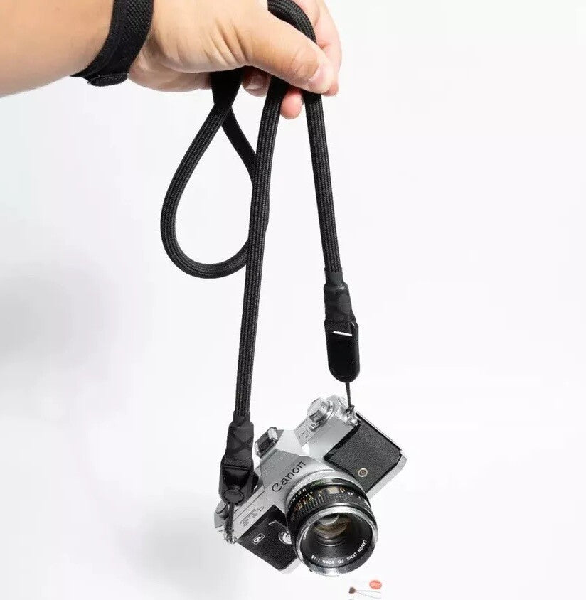 Black Climbing Rope Camera Strap 42" with Removable Loop Mounts + Peak Design Anchors