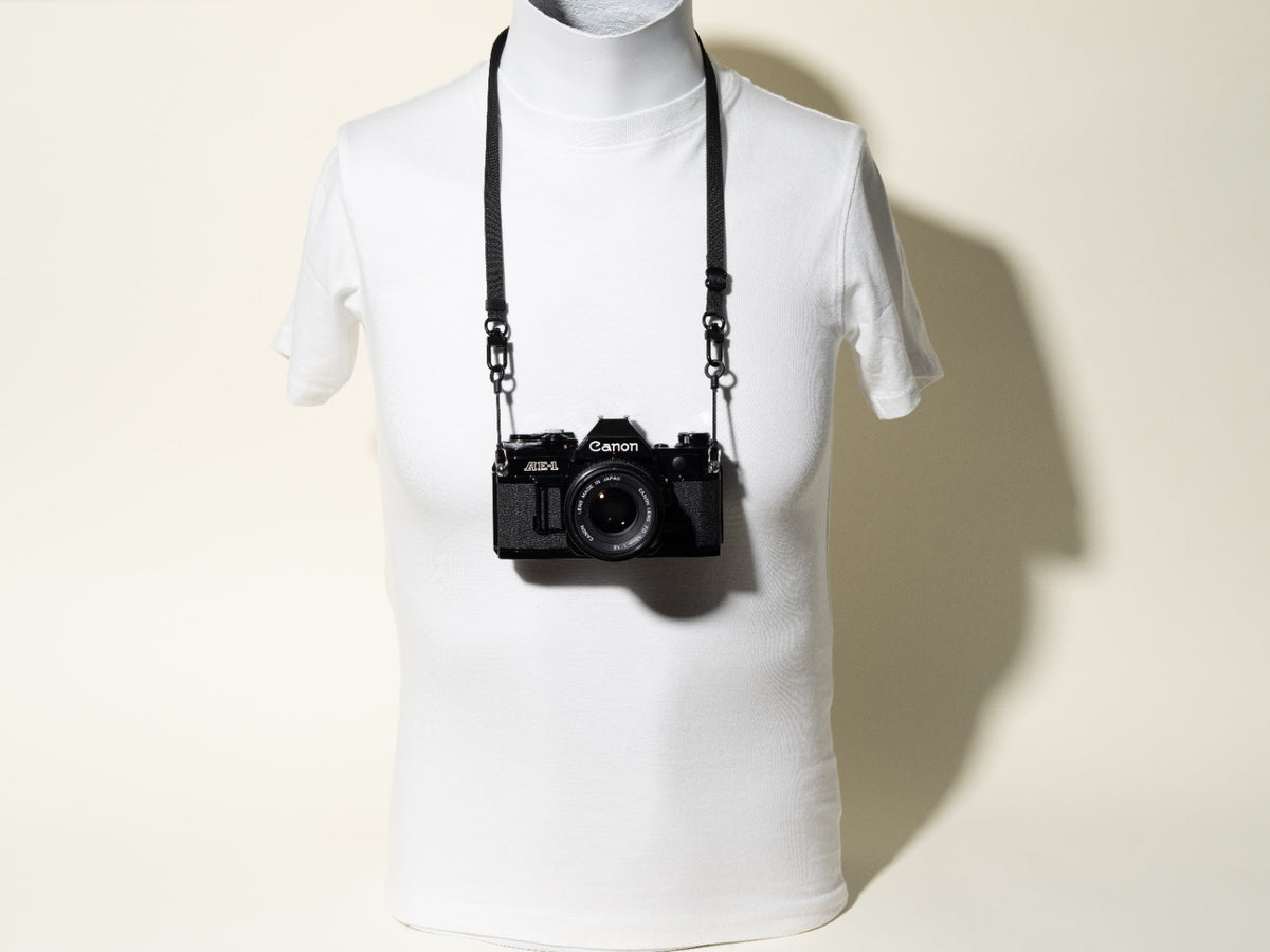 Slim Black Street Camera Strap, Adjustable 32-50", Swivel Clasp Quick Release