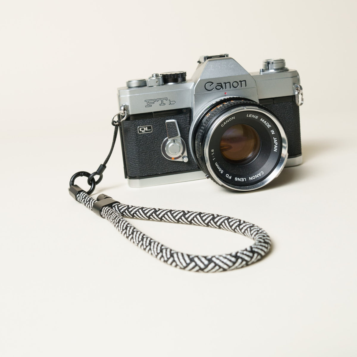 White & Black Y-Pattern Rope Camera Wrist Strap, Quick Release Claw Mount