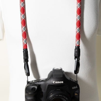 Thick 13mm Climbing Rope Camera Strap 42", Red & Grey + Peak Design Anchors