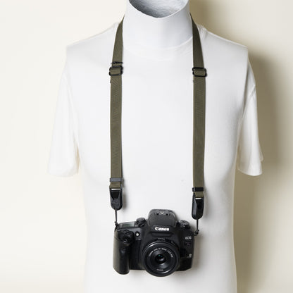 Army Green Dual Adjustable Camera Strap 30-52", Accessory Ring + Peak Design Anchors