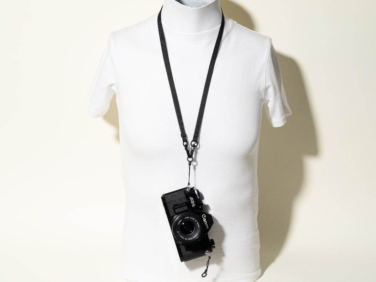 Slim Black Street Camera Strap, Adjustable 32-50", Swivel Clasp Quick Release