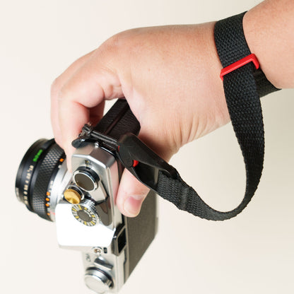 Black Cotton Canvas Camera Wrist Strap 16" + Peak Design Anchor