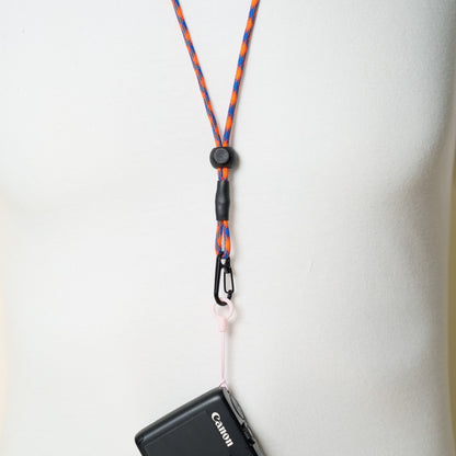 Blue & Orange Paracord Camera Strap, 38" Lanyard or 16" Wrist
