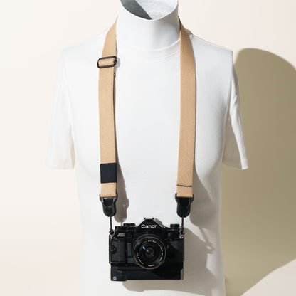Khaki Tan Heavy Duty Cotton Camera Strap 1.25", Adjustable + Peak Design Anchors
