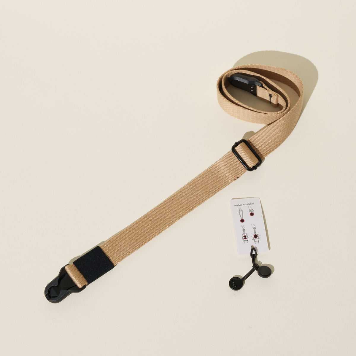 Khaki Tan Heavy Duty Cotton Camera Strap 1.25", Adjustable + Peak Design Anchors