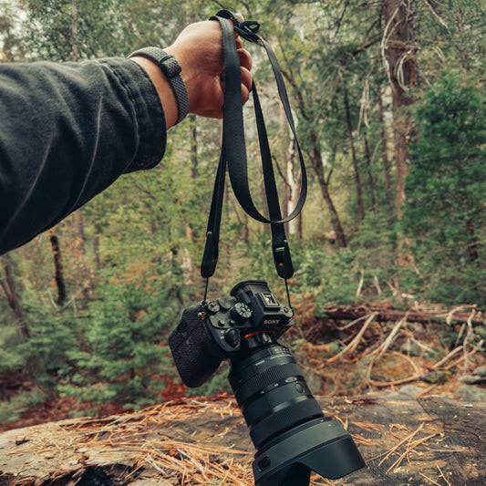 All-Black Nylon Camera Strap 1.25", Adjustable 32-58" + Peak Design Anchors