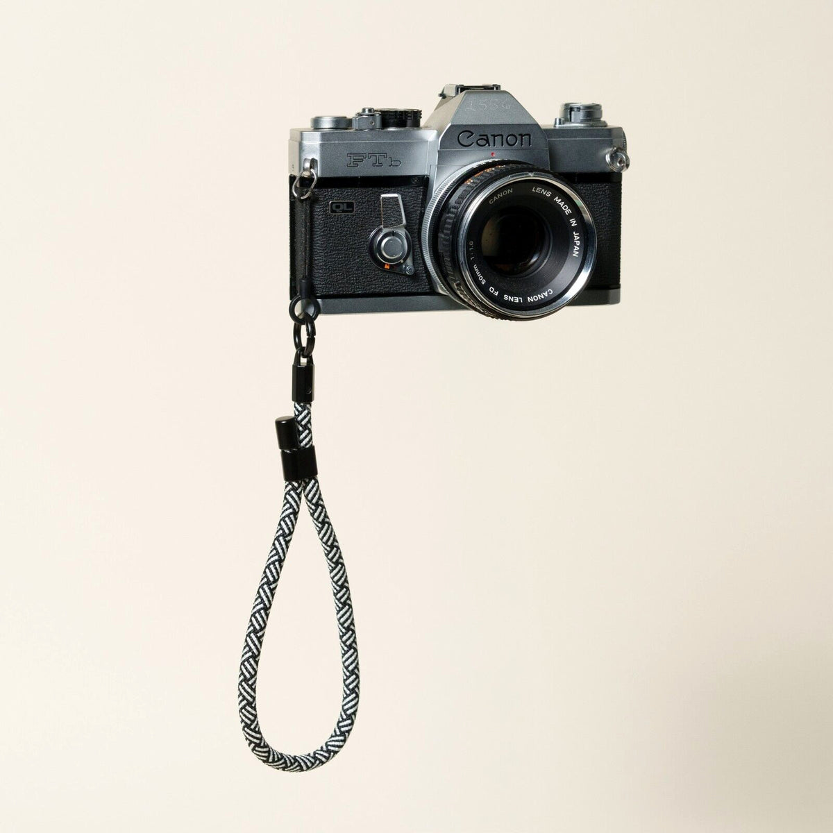 White & Black Y-Pattern Rope Camera Wrist Strap, Quick Release Claw Mount