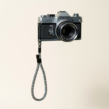 White & Black Y-Pattern Rope Camera Wrist Strap, Quick Release Claw Mount
