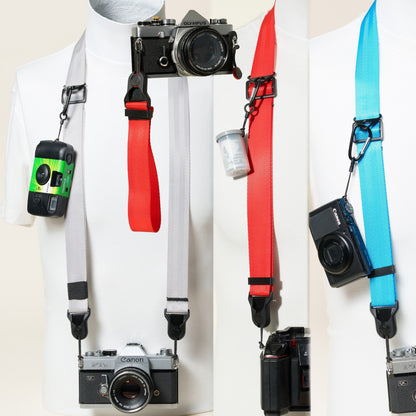 Blue, Red or Silver Nylon Camera Strap, 1.25" Wide 32-50" or Wrist + Peak Design Anchors