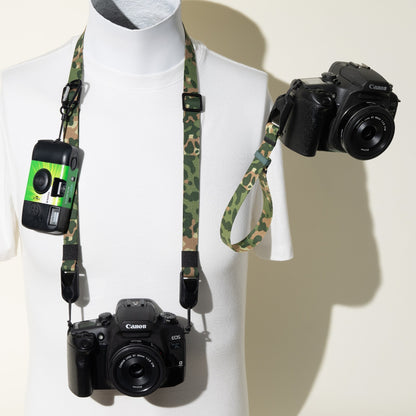 Green Camo Camera Strap, Neck, Wrist or Combo + Peak Design Anchors