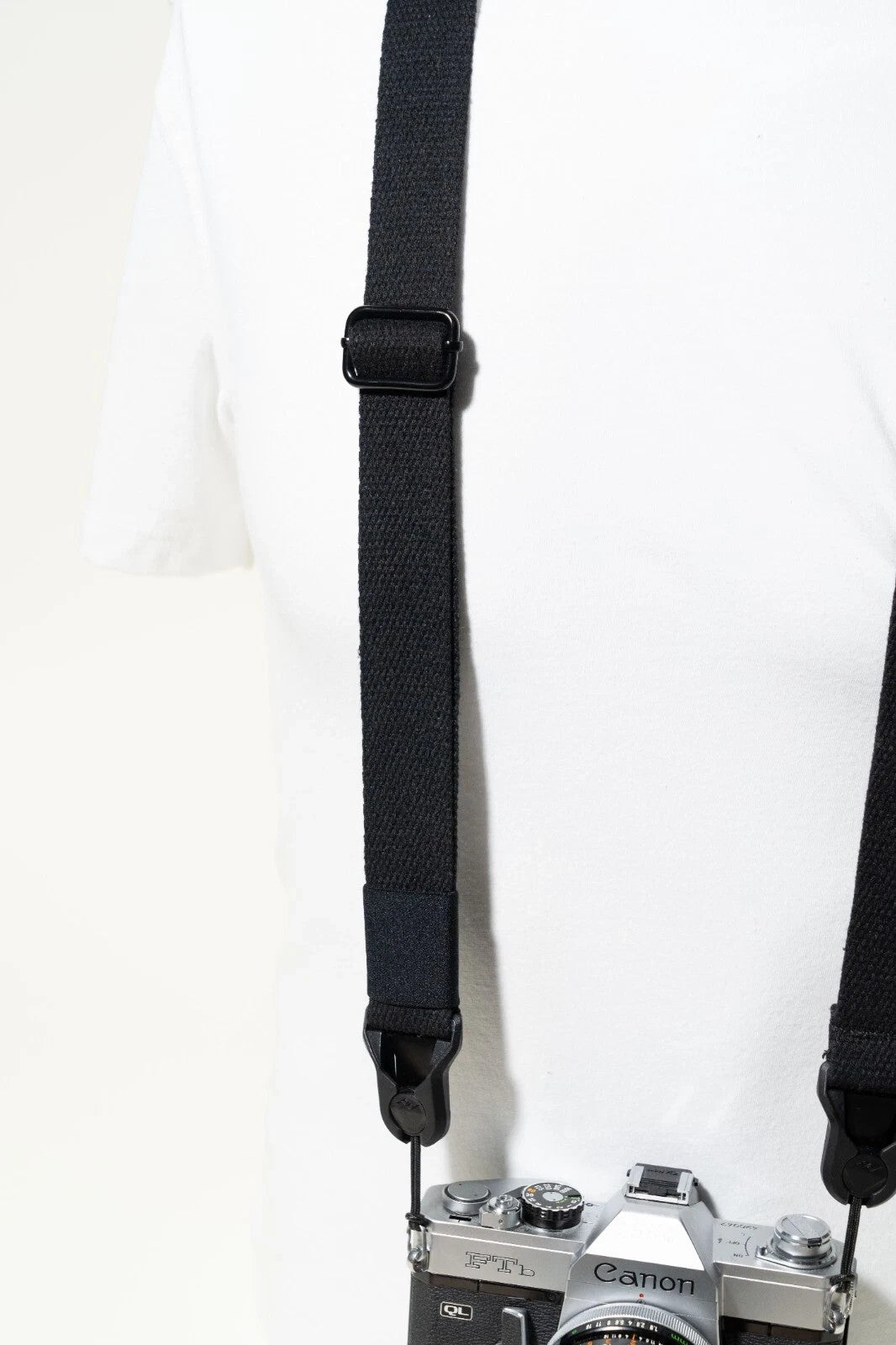 Heavy Duty Black Cotton Camera Strap 1.25", Adjustable + Peak Design Anchors