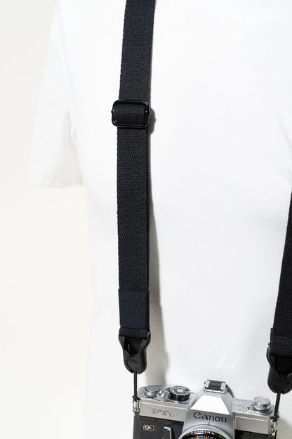 Heavy Duty Black Cotton Camera Strap 1.25", Adjustable + Peak Design Anchors