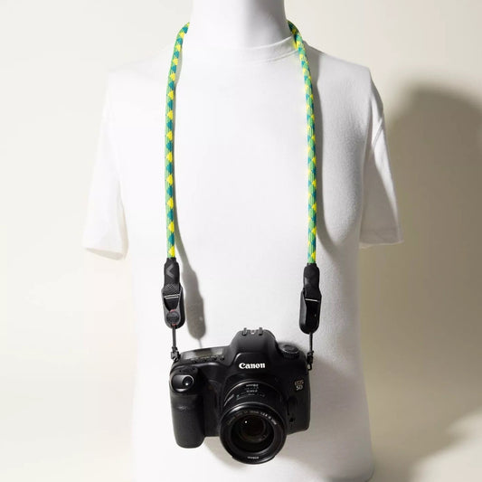 Green & Yellow Rope Camera Strap, 2-Point or Single-Point + Peak Design Anchors