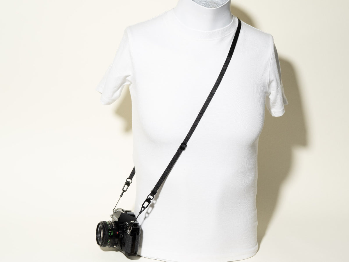 Slim Black Street Camera Strap, Adjustable 32-50", Swivel Clasp Quick Release