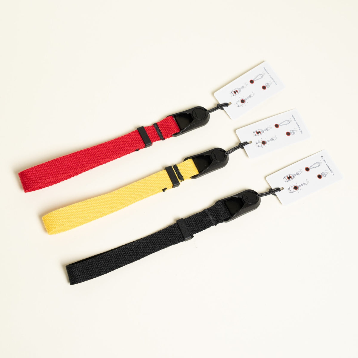 Cotton Camera Wrist Strap 16", Red, Yellow or Black + Peak Design Anchor