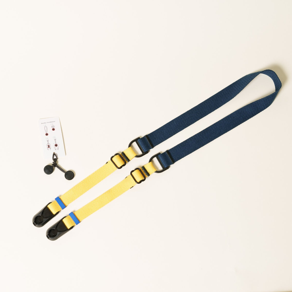Blue & Yellow Dual Adjustable Camera Strap, Tapered 1.25" to 3/4", 32-52"