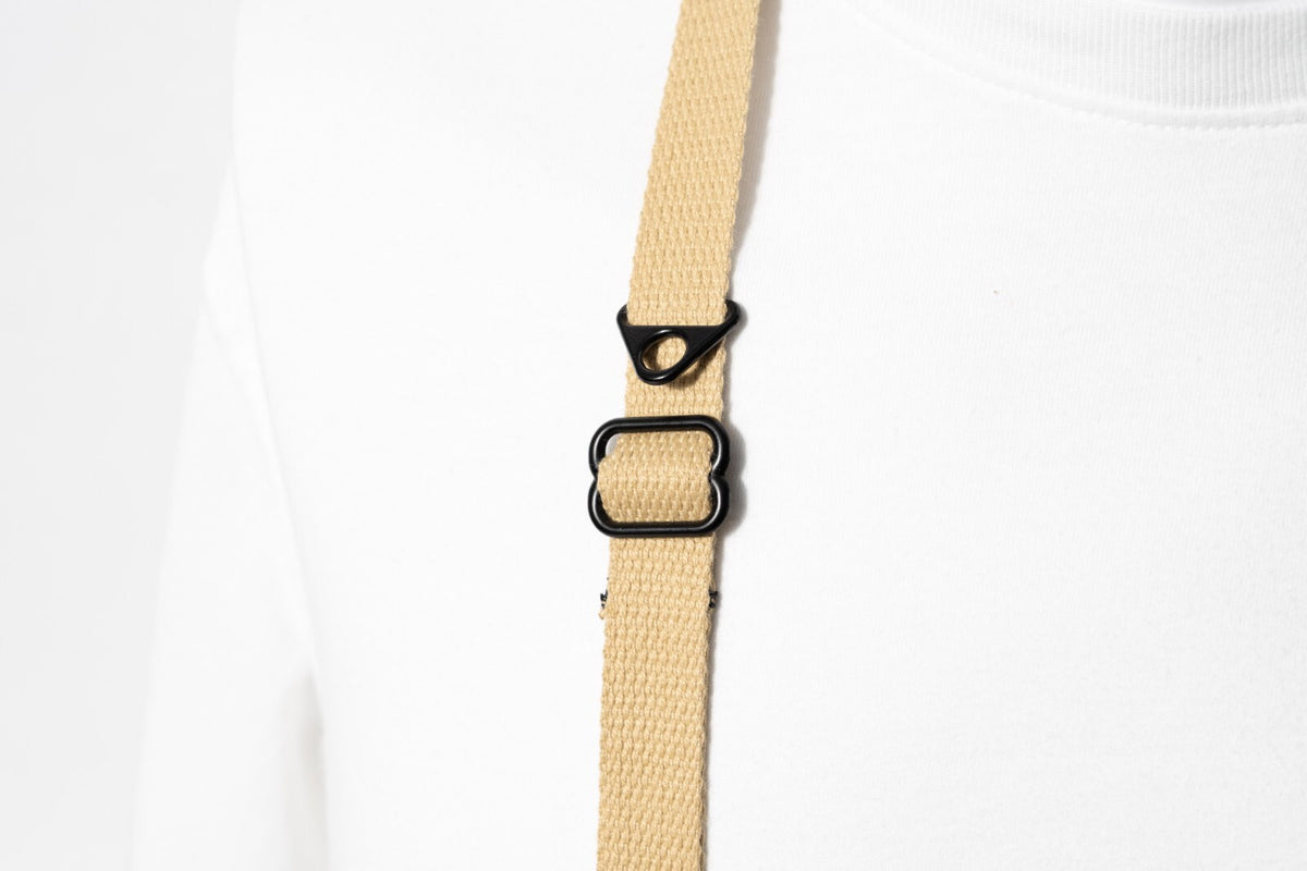 Slim Khaki Cotton Camera Strap, Adjustable 32-54" + Black Peak Design Anchors