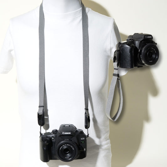 Grey Cotton Camera Strap Combo, 40" Neck + 18" Wrist + Peak Design Anchors