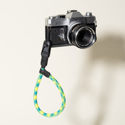 Green & Yellow Rope Camera Wrist Strap, 9.5mm + Black Peak Design Anchor