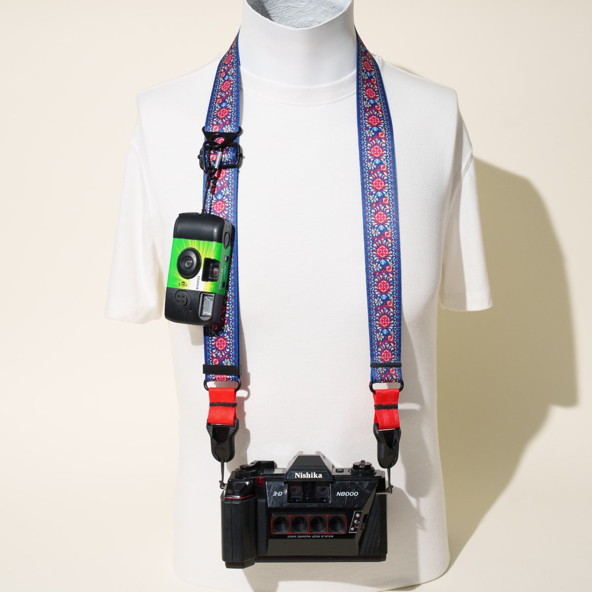 Flower Blue Bohemian Camera Strap 1.5", 26-50", Quick Release or Clasp Mount
