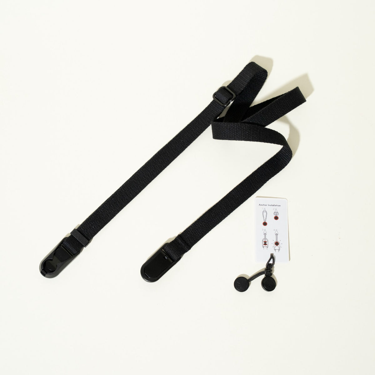 Black Cotton Camera Strap, 3/4" Slim, Adjustable 26-50" + Peak Design Anchors