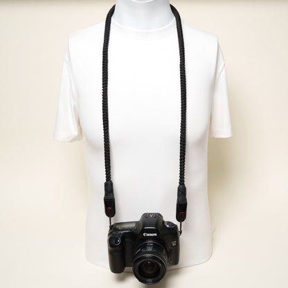 Black Braided Paracord Camera Strap, Neck 44" or Wrist + Peak Design Anchors