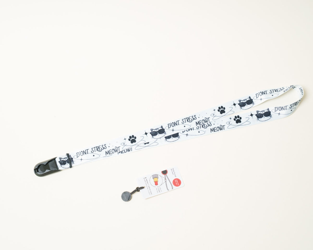 "Don't Stress Meowt" Cat Camera Lanyard, 1" x 38" + Peak Design Anchor