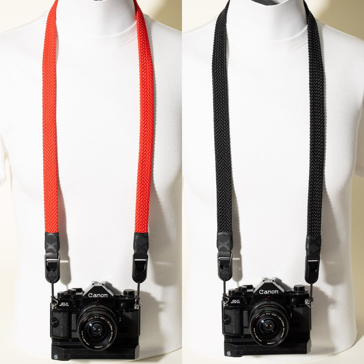Flat Braid Paracord Camera Strap 44", Red or Black + Peak Design Anchors