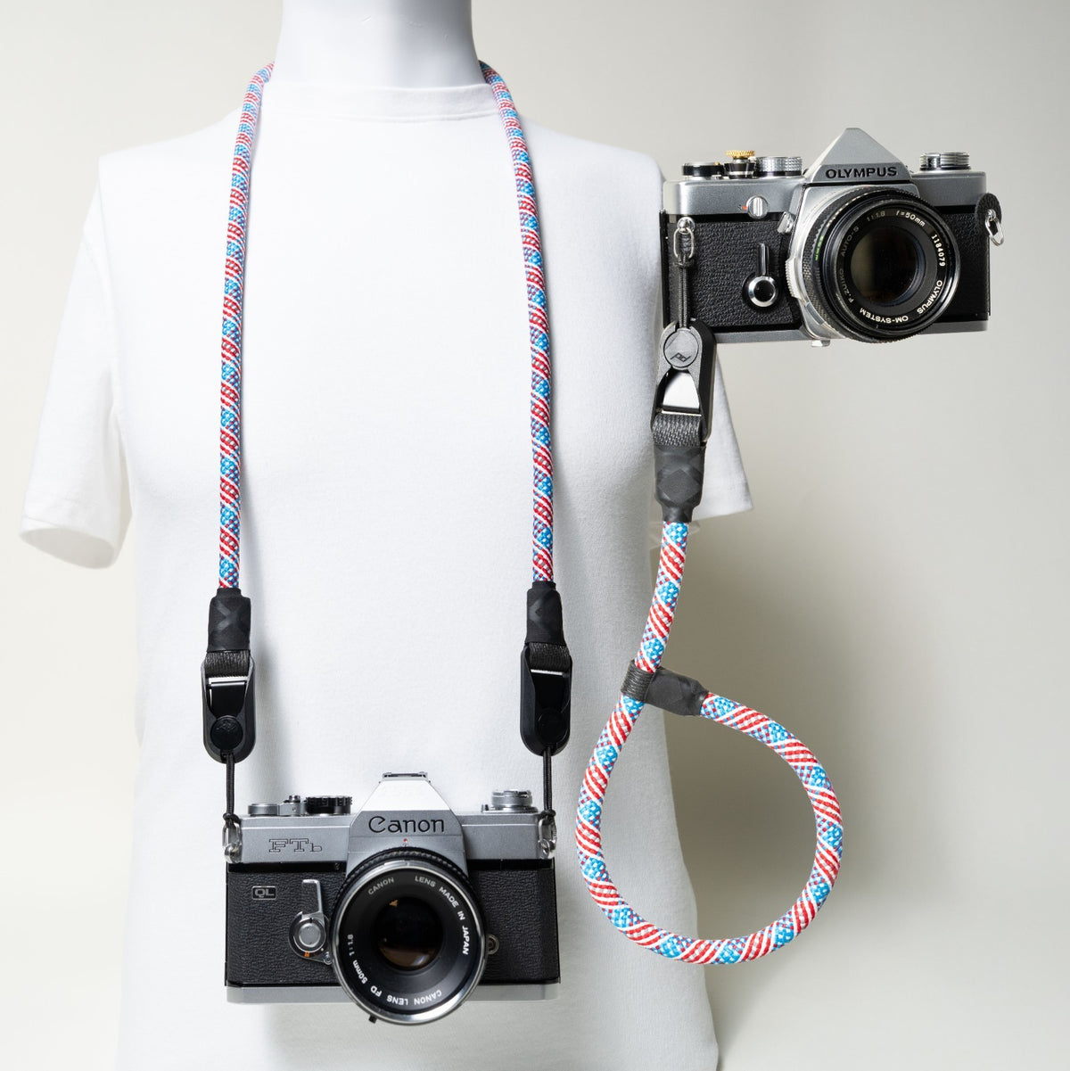 Red, White & Blue Climbing Rope Camera Strap, Neck 40" or Wrist 16"