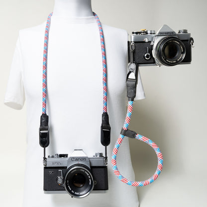 Red, White & Blue Climbing Rope Camera Strap, Neck 40" or Wrist 16"