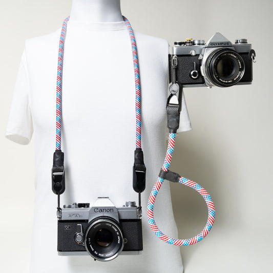 Red, White & Blue Climbing Rope Camera Strap, Neck 40" or Wrist 16"