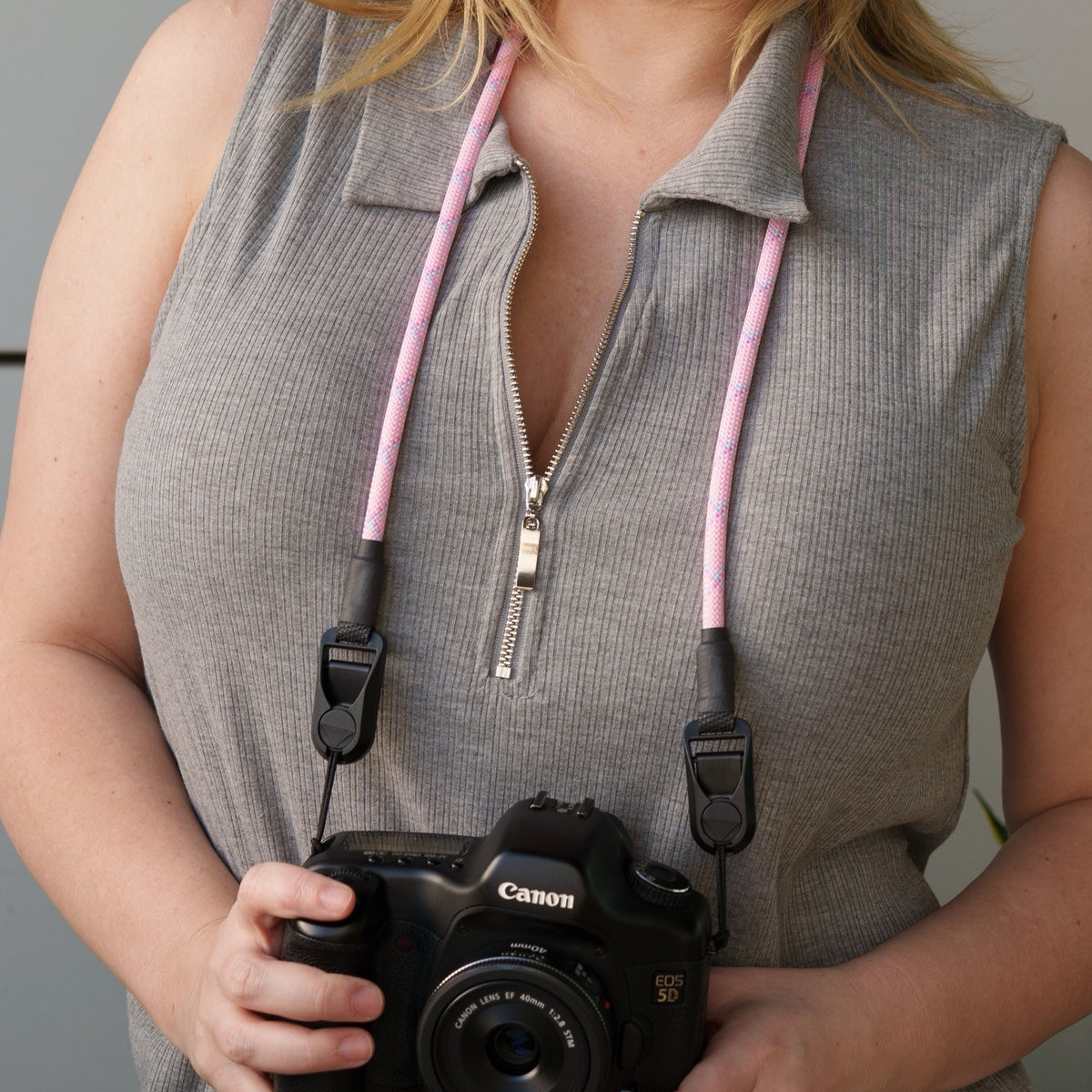 Pink or Black & White Rope Camera Strap, Neck 40" or Wrist + Peak Design Anchors