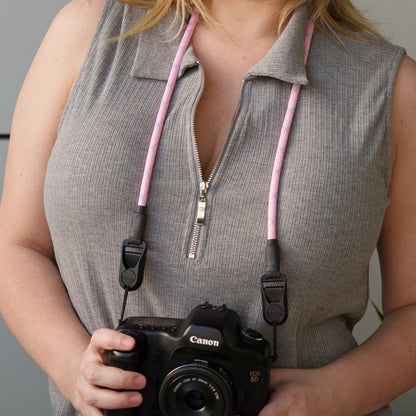 Pink or Black & White Rope Camera Strap, Neck 40" or Wrist + Peak Design Anchors