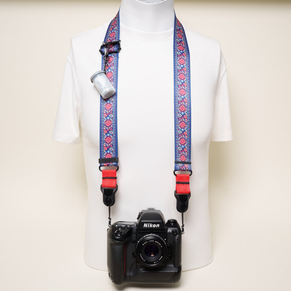Flower Blue Bohemian Camera Strap 1.5", 26-50", Quick Release or Clasp Mount