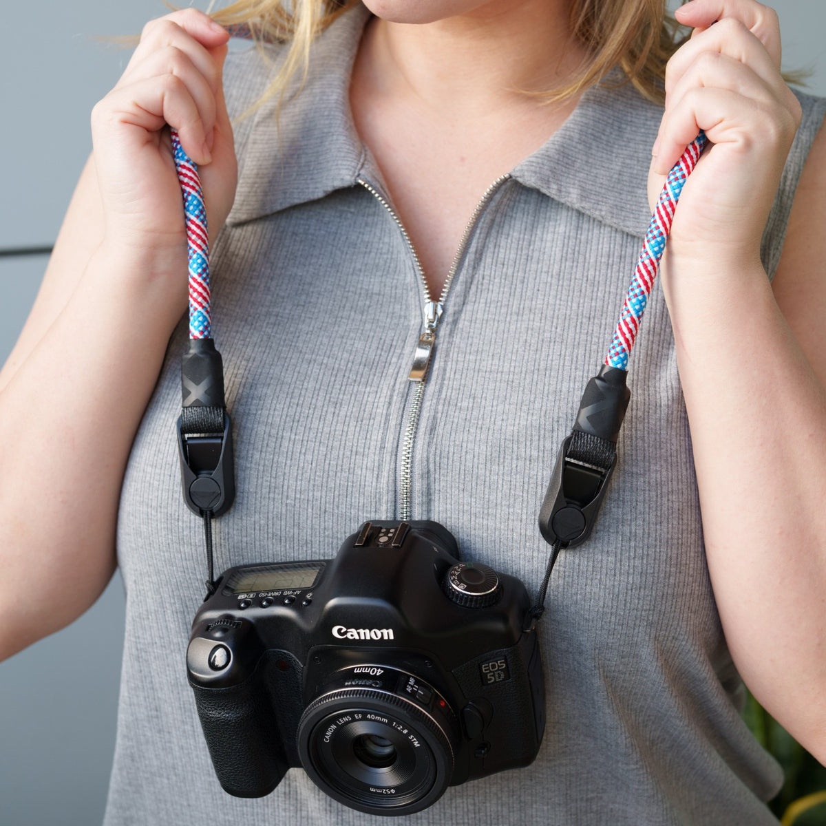 Red, White & Blue Climbing Rope Camera Strap, Neck 40" or Wrist 16"