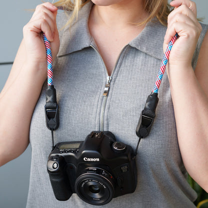 Red, White & Blue Climbing Rope Camera Strap, Neck 40" or Wrist 16"