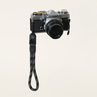 Black Reflective Rope Camera Wrist Strap 14", 10mm + Peak Design Anchor