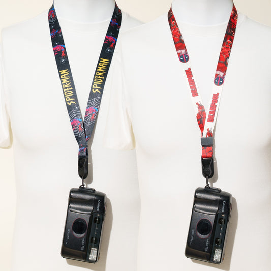Superhero Print Camera Lanyard, Spider-Man or Deadpool, 1" x 38" + Peak Design Anchor