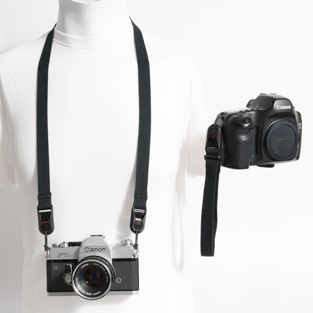 Black Cotton Canvas Camera Strap Combo, 42" Neck + Wrist Strap