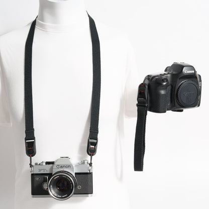Black Cotton Canvas Camera Strap Combo, 42" Neck + Wrist Strap