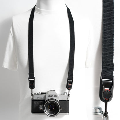 Black Cotton Canvas Camera Neck Strap, 40" x 3/4" + Peak Design Anchors